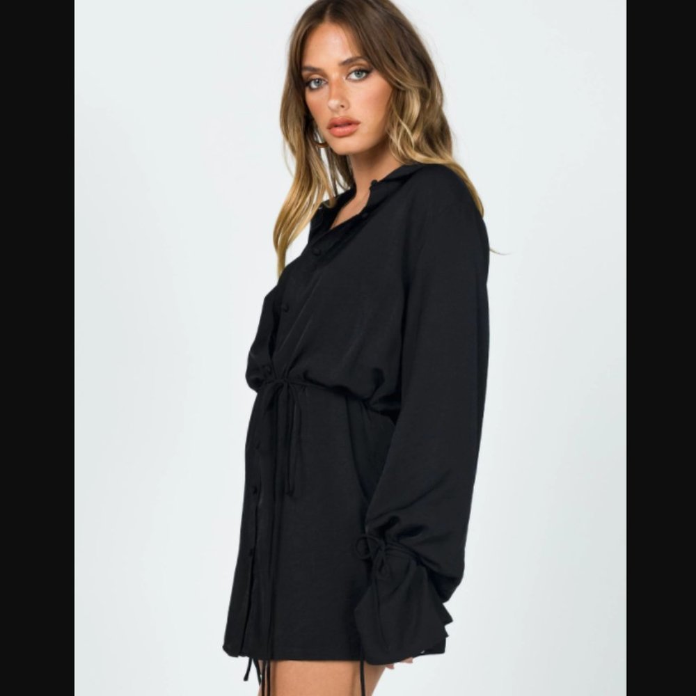 Princess Polly Forbidden Black Mini Shirt Dress 2 - Picture 2 of 9